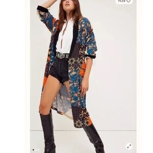 Free People Wild Nights Patchwork Duster Kimono XS
